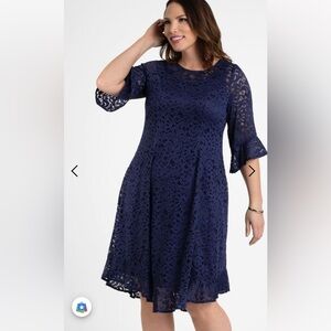Kiyonna NWT Navy Blue Lace 3/4 Sleeve Flowy Cocktail Dress Size 2X